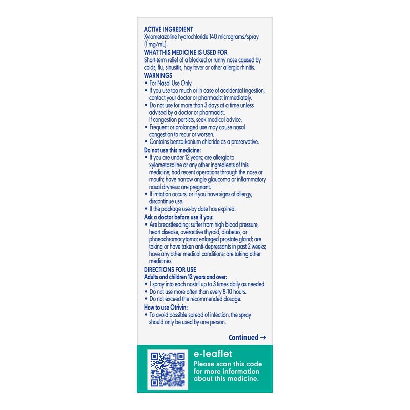 Otrivin Adult Menthol Nasal Spray 10ml