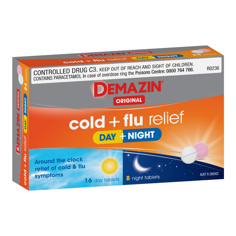 Demazin Original Cold + Flu Relief Day + Night Tablets 24s - PHARMACIST ONLY