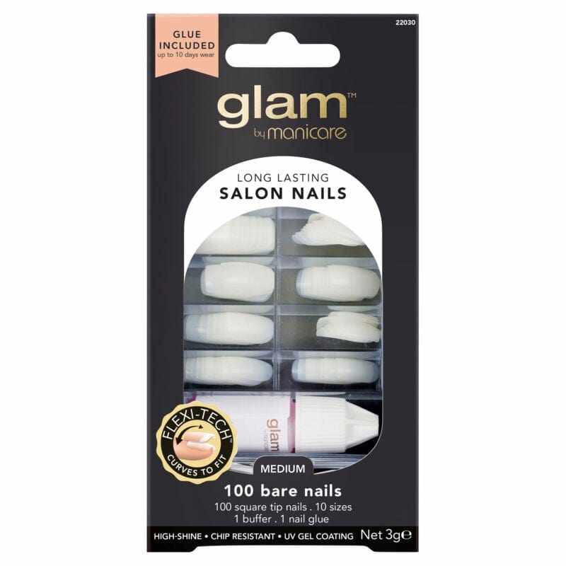 Glam by Manicare Medium Bare Square Tip Nail Box 100s