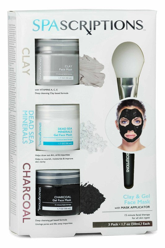 Spascriptions Clay Dead Sea & Charcoal Gel Mask With Mask Applicator 3x50ml