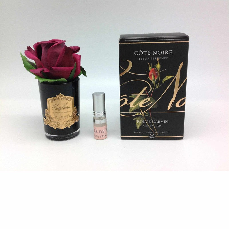 Cote Noire Rose Bud Black Glass Gold Carmine Red