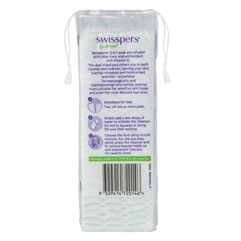 Swisspers Swisspers 3in1 Cleanser Infused Pads - Aloe Vera & Vitamin E 60pk 20022068