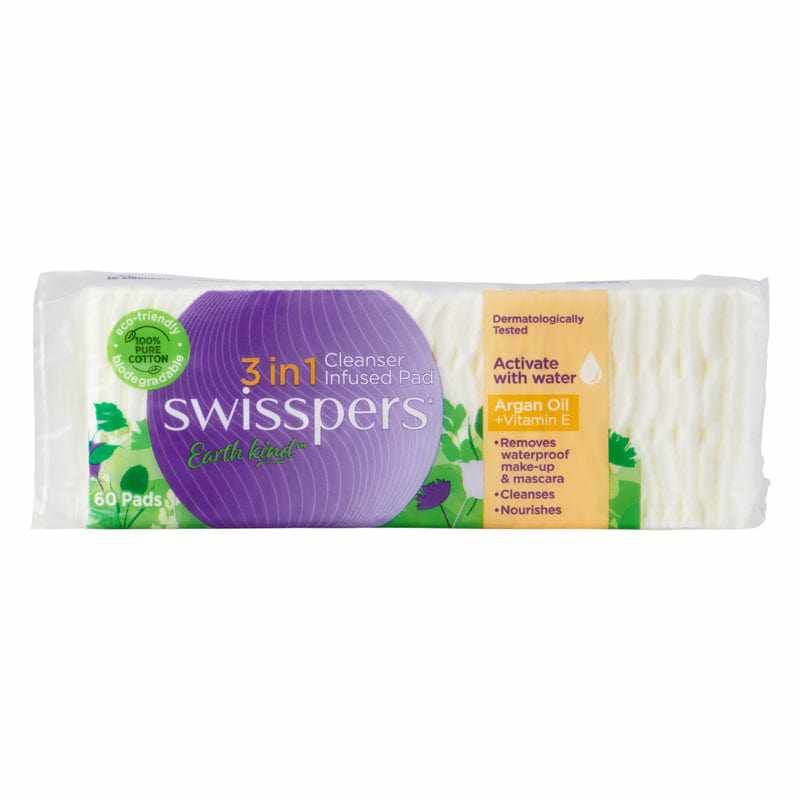 Swisspers Swisspers 3in1 Cleanser Infused Pads - Argan Oil & Vitamin E 60pk 20022069