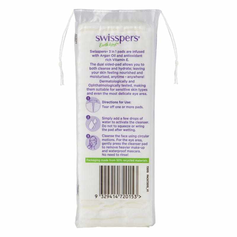 Swisspers Swisspers 3in1 Cleanser Infused Pads - Argan Oil & Vitamin E 60pk 20022069