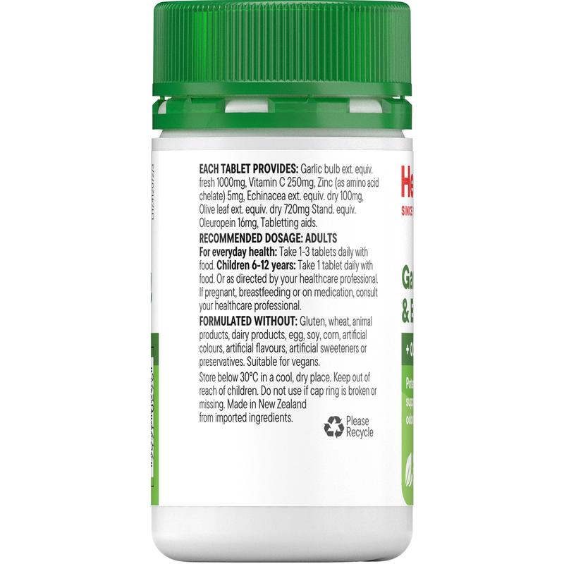 Healtheries Garlic Vitamin C Zinc & Echinacea +Olive Leaf Tabs 60s