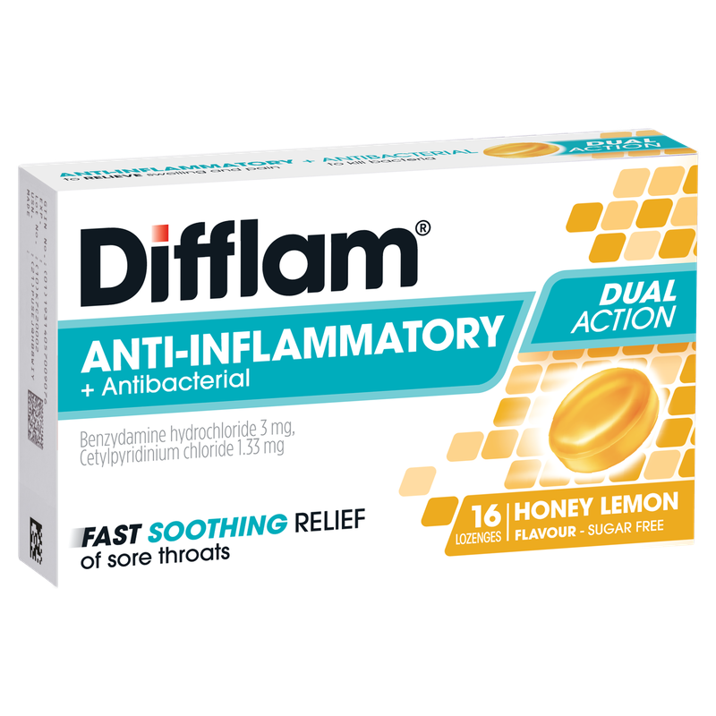 Difflam Anti-Inflammatory + Antibacterial Sore Throat Dual Action Hone ...