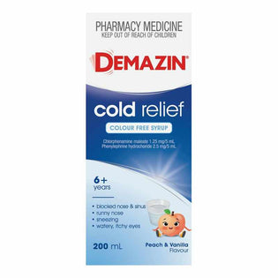 Demazin Demazin Cold Relief Colour Free Syrup Vanilla/Peach 200ml 11011641
