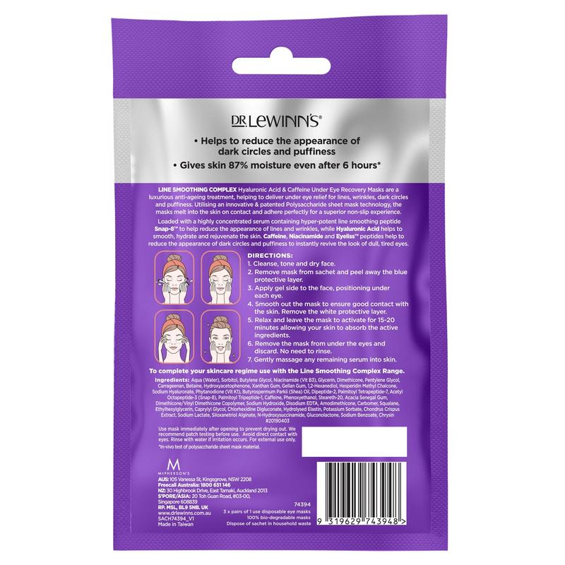 Dr LeWinn's Line Smoothing Complex Hyaluronic Acid & Caffeine Under Eye Recovery Masks