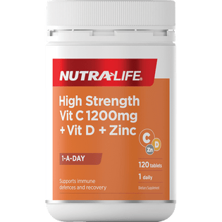 Nutra-Life Nutra-Life High Strength Vit C 1200mg + Vit D + Zinc Tablets 120s 20021525