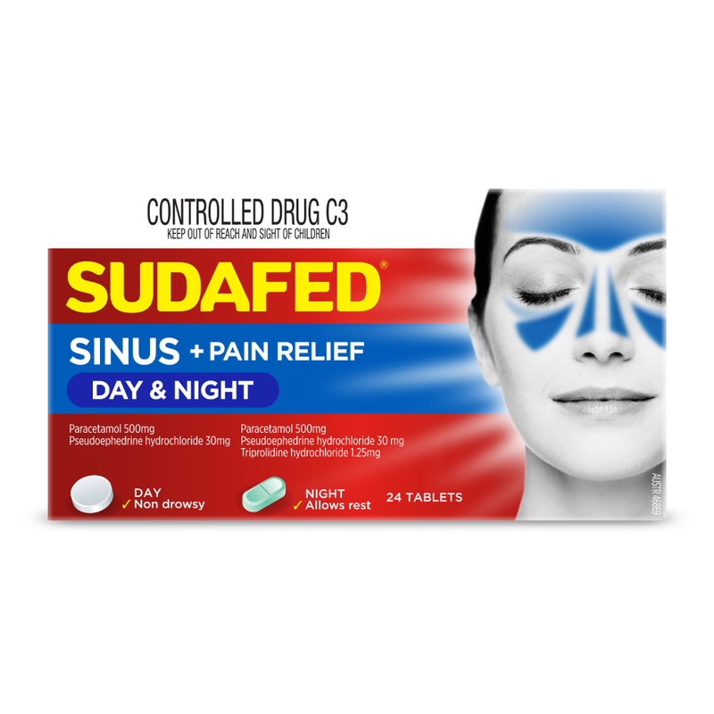 Sudafed Sinus Pain Day Night NZ PSE C3 24pk - PHARMACIST ONLY MEDICINE