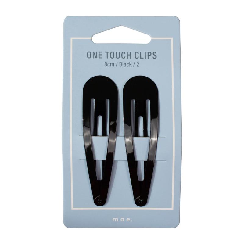 Mae One Touch Clips 8cm Black 2pk