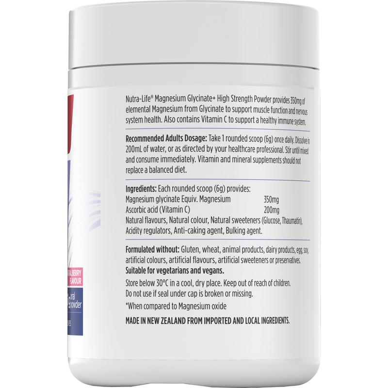 Nutra-Life Magnesium Glycinate+ High Strength Powder Berry 360g