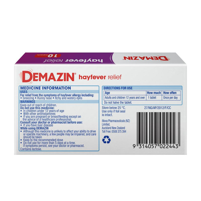 Demazin HAYFEVER RELIEF TABS 10s