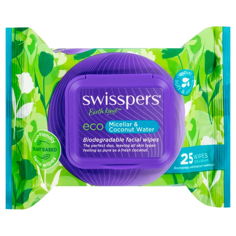 Swisspers Eco Micellar and Coconut Biodegradable Facial Wipes 25s