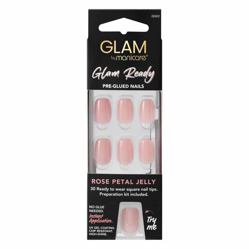 Glam by Manicare Glam Ready Pre-Glued Nails Rose Petal Jelly 30pcs