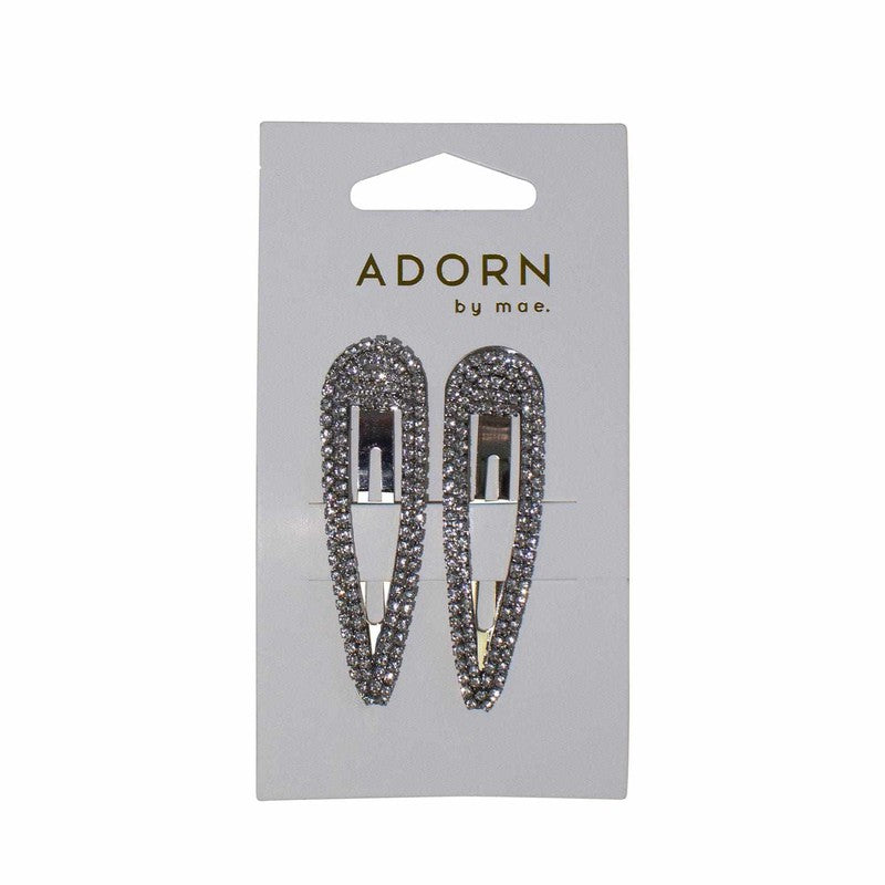 Adorn by Mae One Touch Clips Diamante Silver 2pk