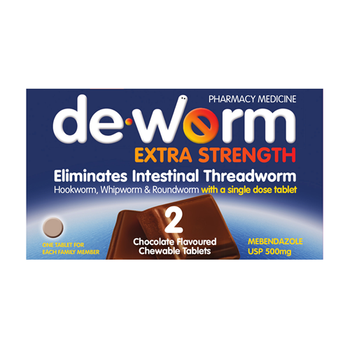 De-Worm Extra Strength Chocolate Chewable Tablets 2s